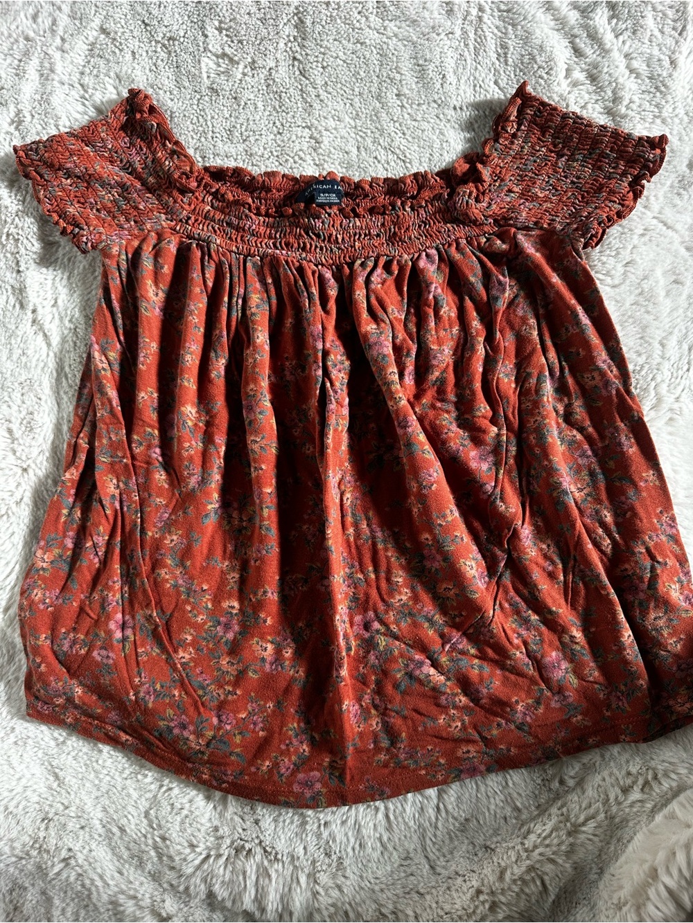 American Eagle Outfitters Rust Floral Off-Shoulder Blouse